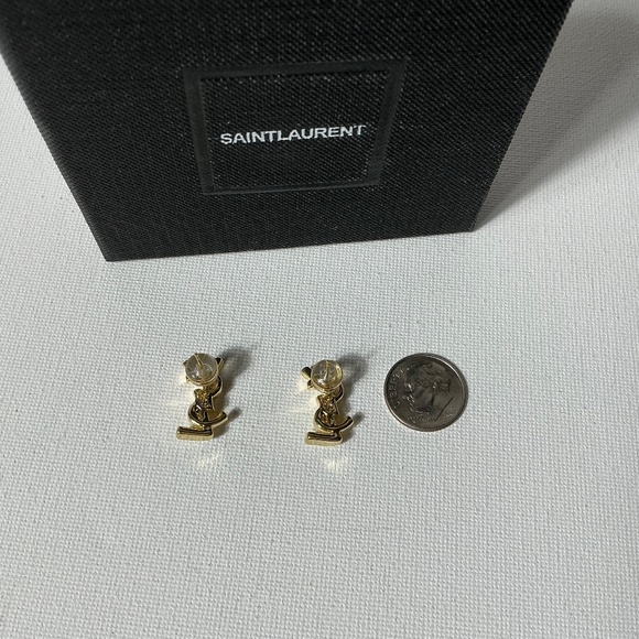 YSL Small Gold Logo Earrings with Box - Picture 3 of 3